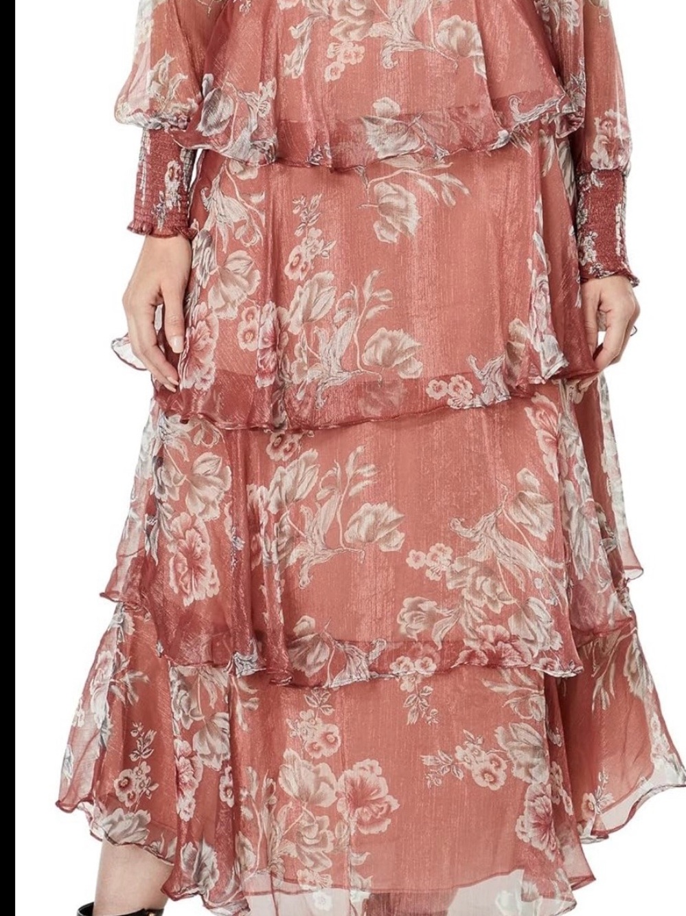 En Saison Dusty Rose Floral Tiered Ruffle Midi Skirt - Picture 8 of 8